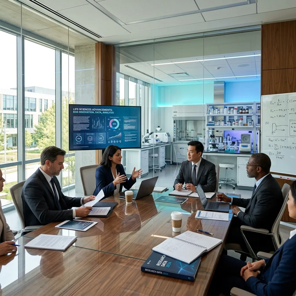 A modern life-sciences laboratory meeting space